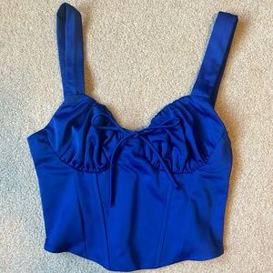 NWOT Berksha blue corset top - cropped, fitted, adjustable, sz Small S